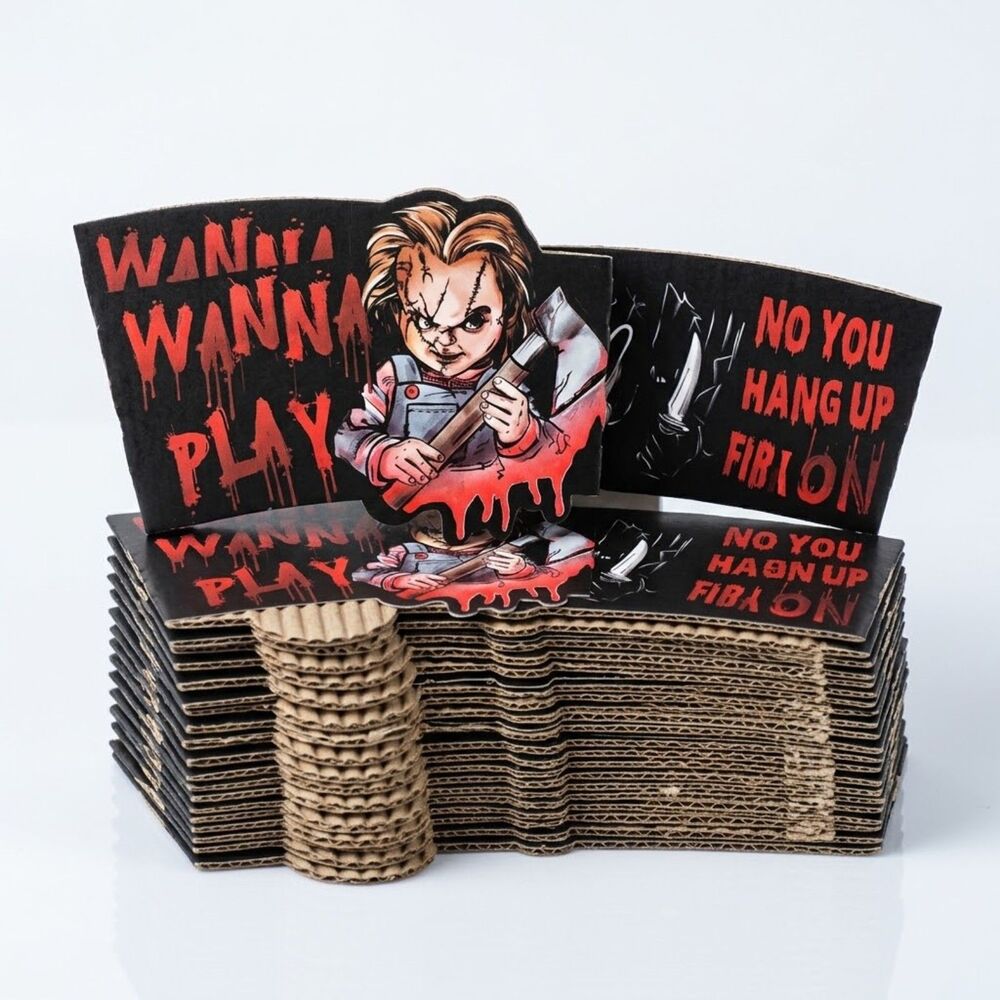 Whaline 42 Pcs Halloween Horror Movie Coffee Cup Sleeves Chucky Scream